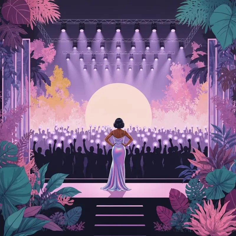 A vibrant arena stage setup for the summer walker tour representing the Finally Over It trilogy.