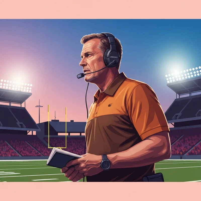 A professional portrait of the new Cleveland Browns head coach Todd Monken on the sideline during a game.