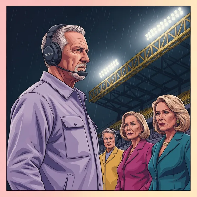 A focused coach analyzing the Patrick Graham Steelers defensive strategy on a rainy sideline.