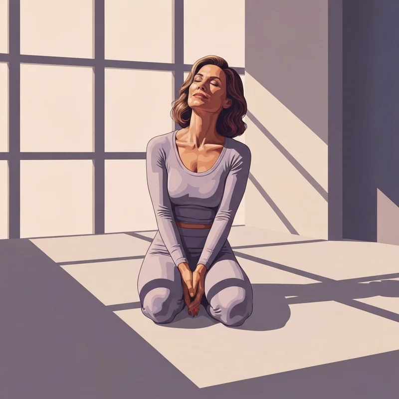 A woman wearing a comfortable skins bra in a minimalist studio setting.