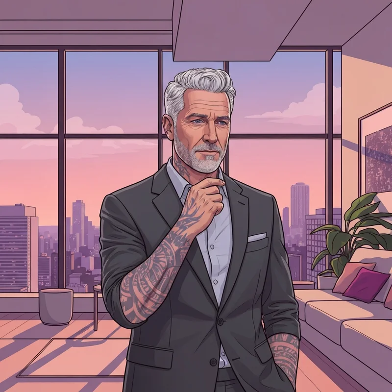 A sophisticated man reflecting on his journey, echoing the Dave Bautista transformation from athlete to actor.