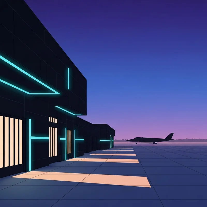 The futuristic aerospace facility and technological systems of northrop grumman under a night sky.