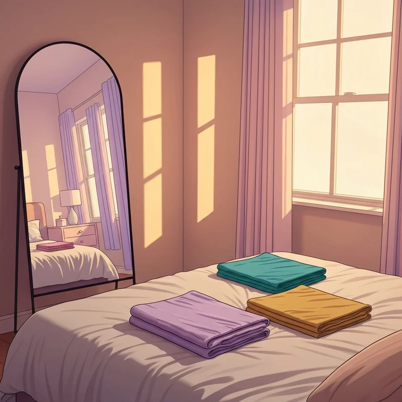 A young woman conducting a personalized bra try on in a comfortable home environment to find her perfect fit and boost her confidence.