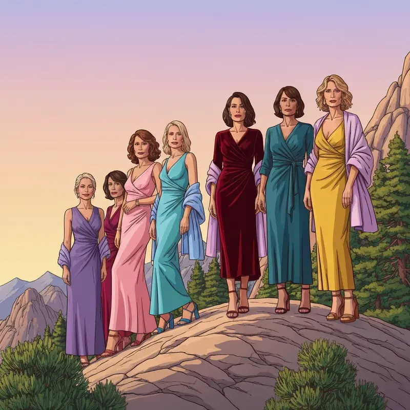 Elegant mountain wedding guest dresses for a high-altitude fall ceremony.