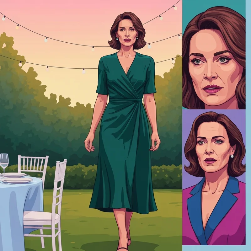 A woman wearing one of the most elegant midi wedding guest dresses at a garden ceremony.