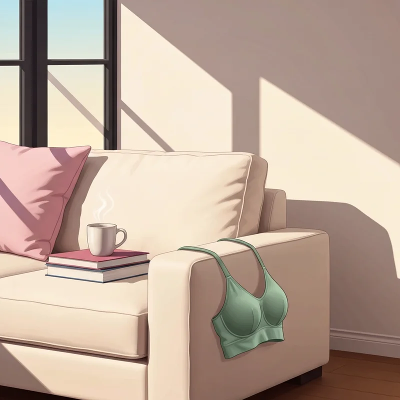 A serene home sanctuary setup representing the comfort of wearing a bra no panties for self-care.