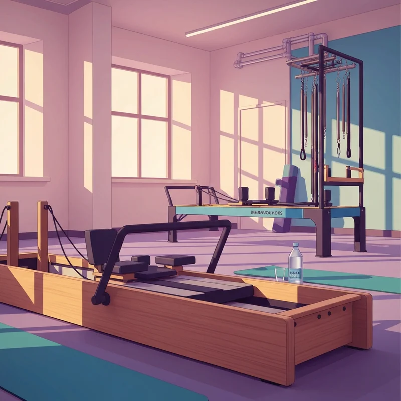 A comparison between a Pilates reformer and a Lagree megaformer in a luxury studio setting for pilates vs lagree analysis.