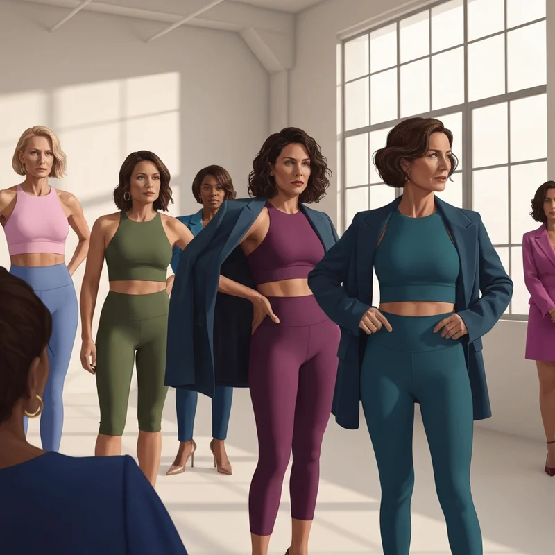 A group of professional women wearing the girlfriend collective sports bra in a minimalist studio setting.