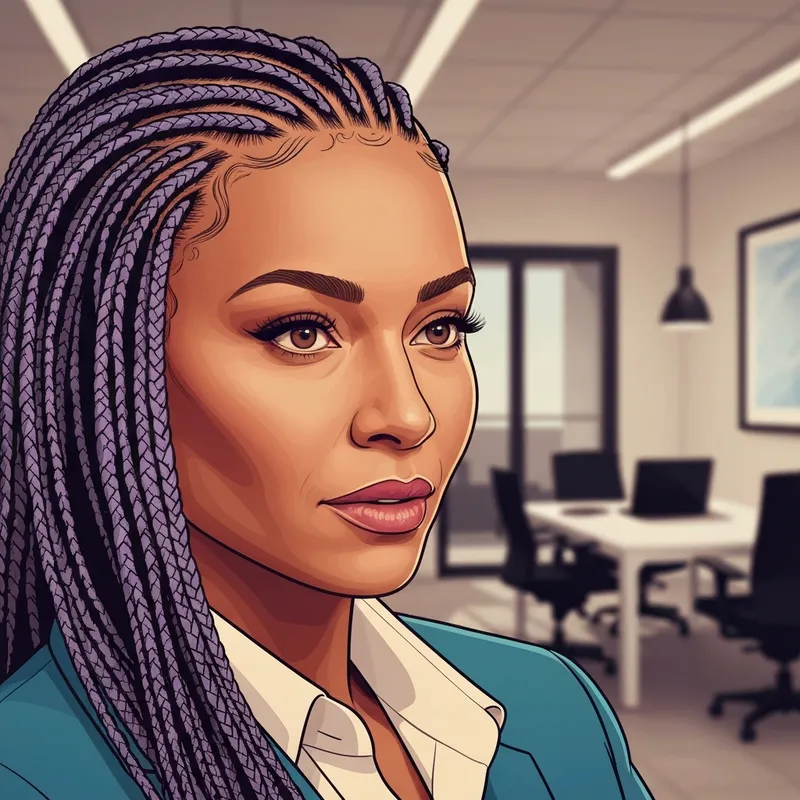 A woman with perfectly styled feed-in braids achieved using a high-quality braid formula.