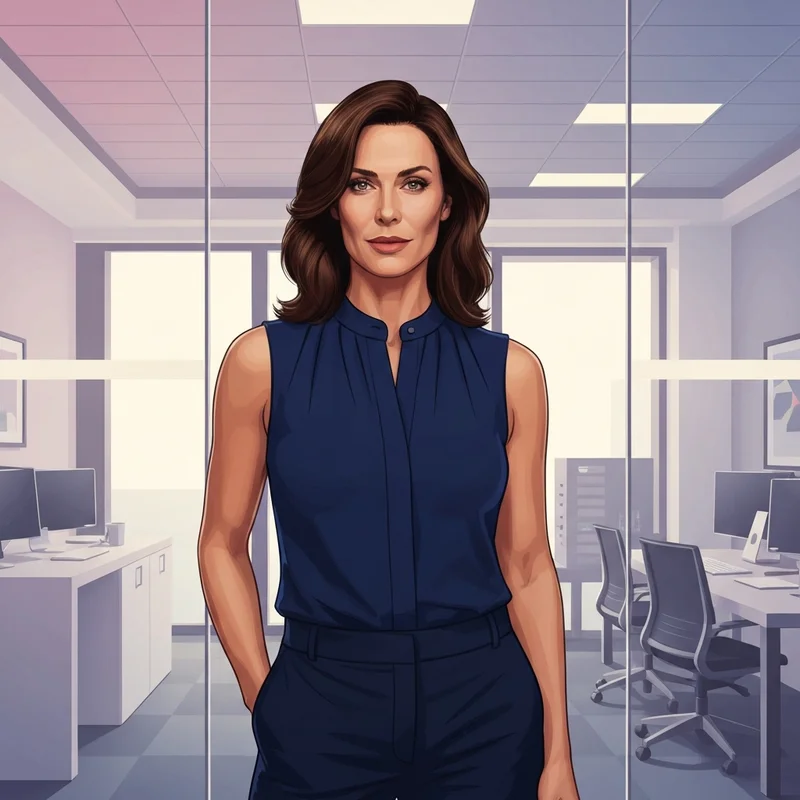 A polished professional woman showcasing the invisible perfection achieved with a bra strap holder.