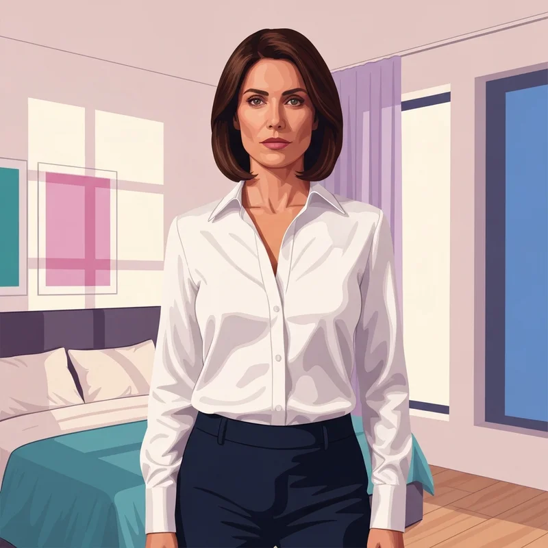 A professional woman wearing a silk blouse over a seamless shirt bra for an invisible look.