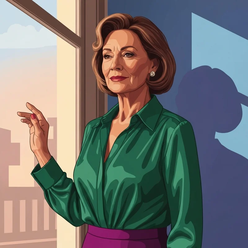 A mature woman in an emerald green blouse demonstrating the confidence gained from wearing the right bra for saggy breast.