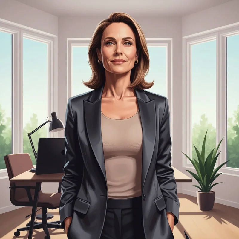 A professional woman wearing the best bra without wire under a silk blazer for a seamless look.