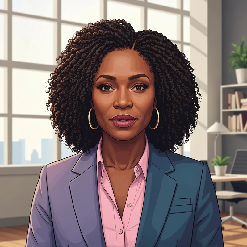 A professional woman showcasing elegant braid styles for crochet braids in a modern office environment.