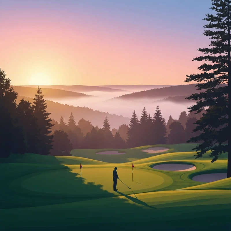 The scenic hillside of the den brae golf course new hampshire during a quiet summer morning.