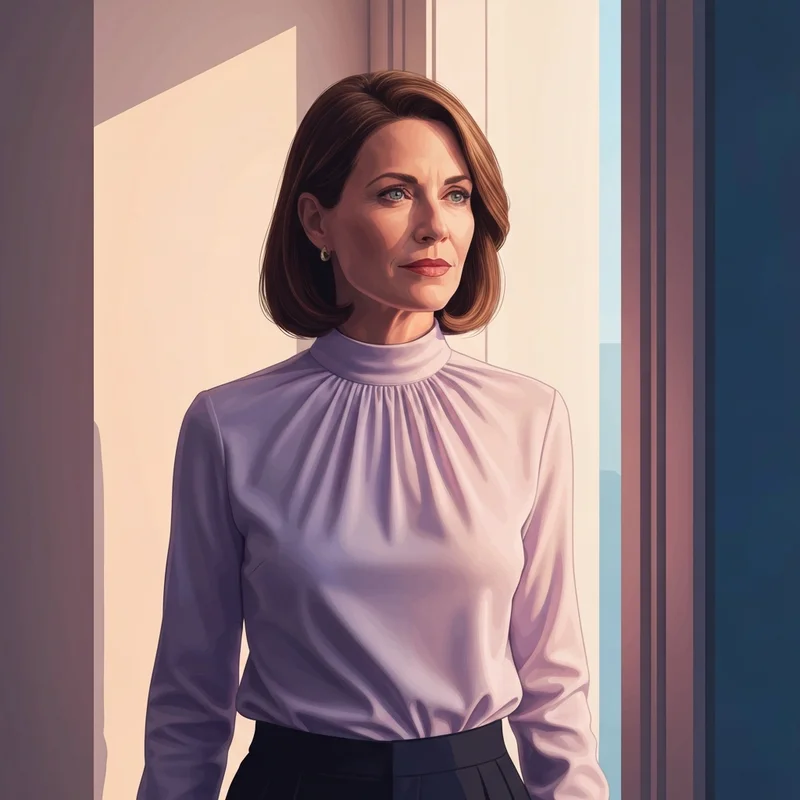 A woman experiencing the confidence of a perfectly fitting minimizer bra no underwire under professional attire.