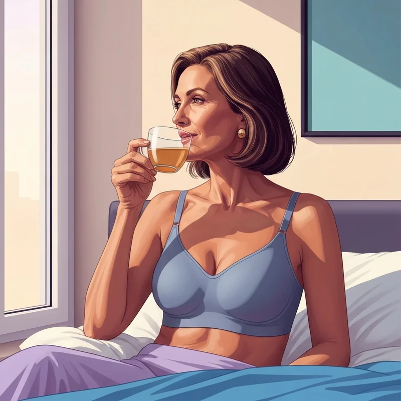 A woman experiencing the comfort described in Zen Chic Bra reviews while relaxing in a sunlit room.