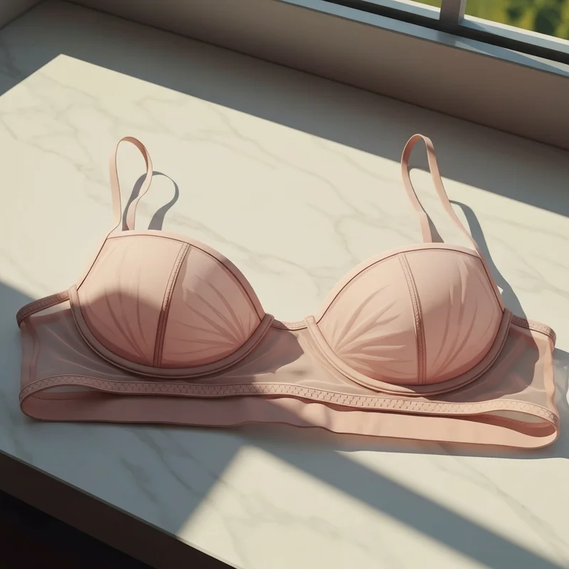 A sophisticated bra sheer design in champagne mesh showcasing delicate unlined support and minimalist aesthetics.