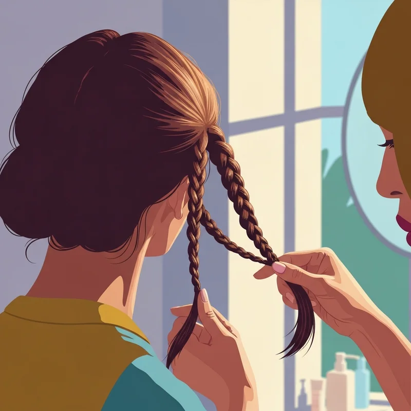 A close-up of a person creating a perfect 3 plait braid in a sunlit room.