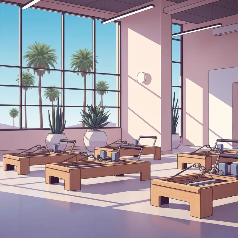 A modern and serene studio for pilates tempe featuring reformer machines and natural desert light.