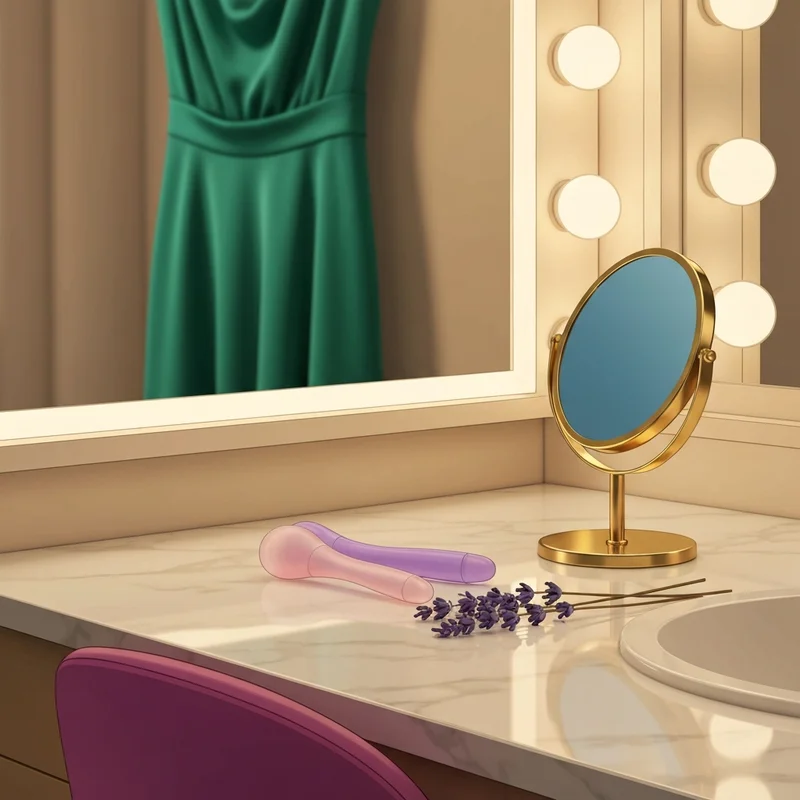 A luxury vanity setup featuring a silicone bra insert for professional wardrobe styling.