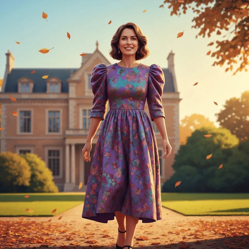 A woman wearing one of the most fun fall wedding guest dresses for the 2025 season in a garden setting.