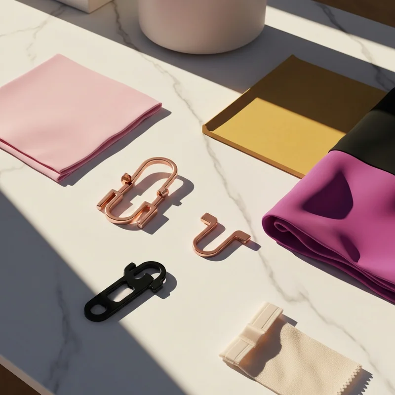 A collection of high-quality bra strap extender accessories in various colors on a luxury marble background.