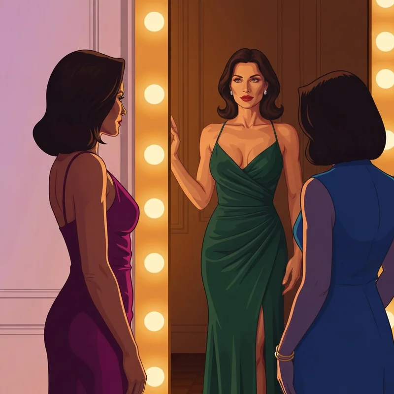 A woman showcasing a seamless silhouette in an emerald dress made possible by a push up plunge bra.