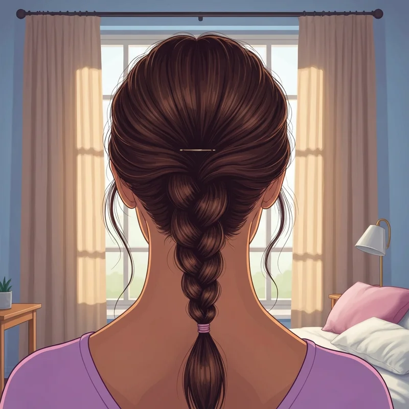 A woman with a beautifully executed french braid half up half down hairstyle in a soft girl aesthetic.