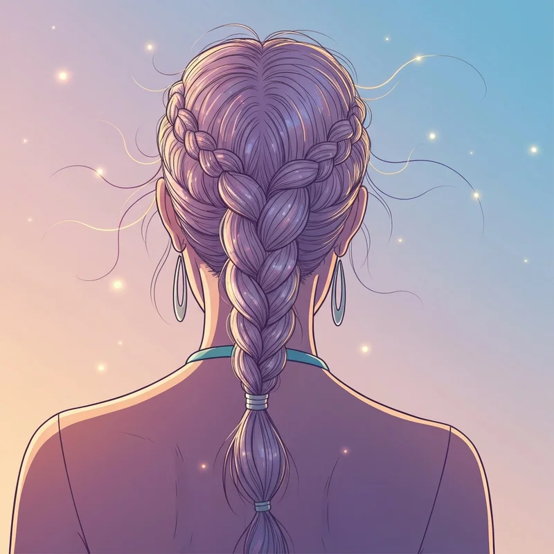 A professional digital art character design focusing on the intricate details of a drawing braid with realistic shading and highlights.