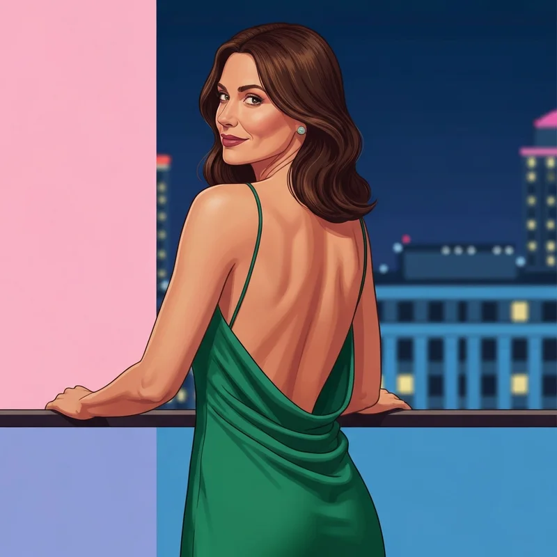 A woman wearing an emerald green backless dress that perfectly conceals a strapless low back bra for a seamless look.