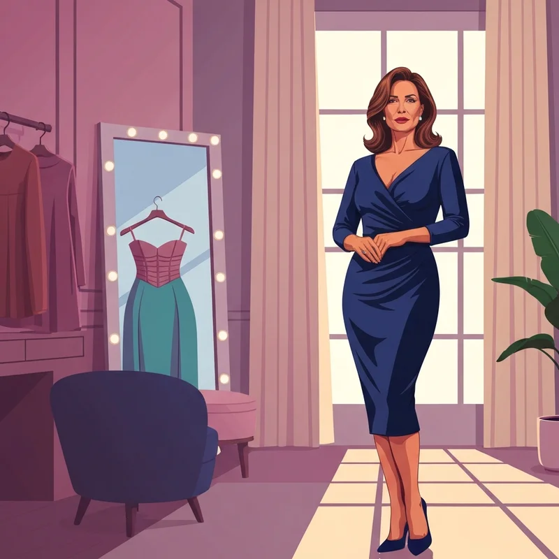 A woman feeling confident and polished while wearing lane bryant shapewear under a navy dress.