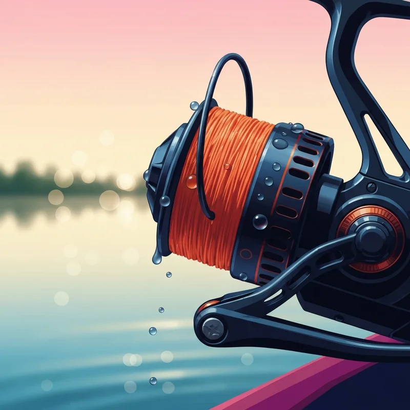 High-performance j braid spooled on a professional fishing reel during sunrise.