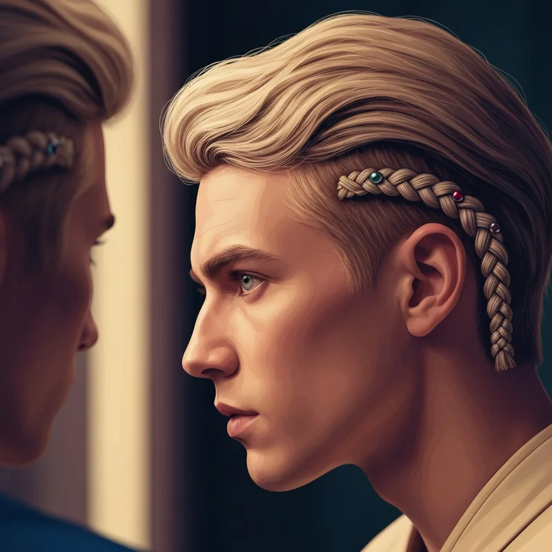 Close-up of a high-quality anakin braid with metallic beads for a realistic Jedi cosplay look.
