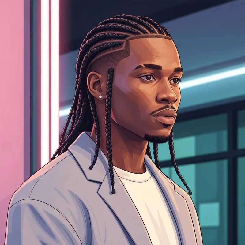 A young man showcasing modern box braid styles men use for a confident glow-up look.