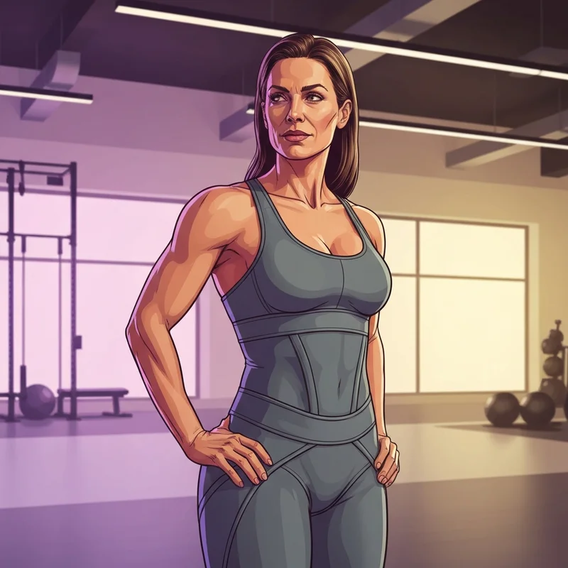 A woman wearing a high support bra in a modern fitness studio, demonstrating confidence and security.