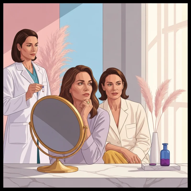 A woman contemplating the cost of botox in a luxury medspa setting