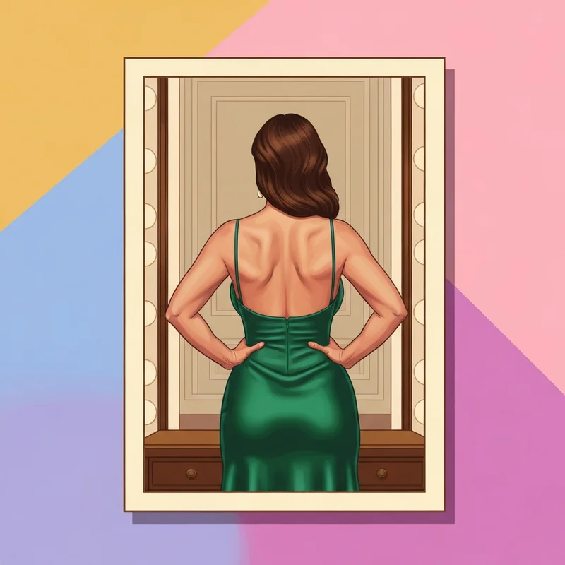 A woman wearing an emerald green backless silk gown with perfect support from a bra for backless dress for big bust.