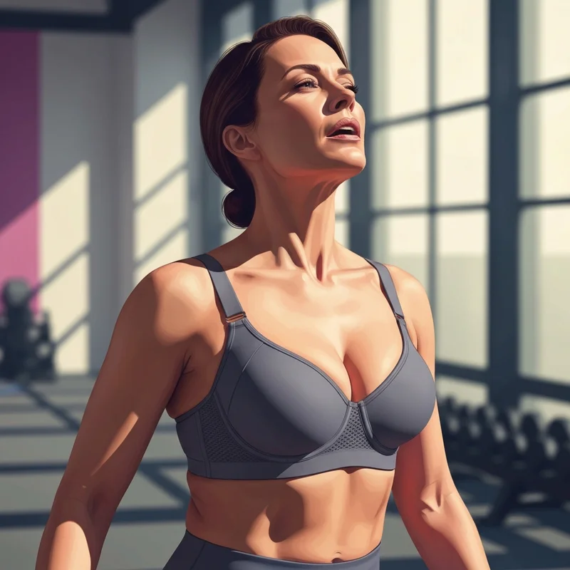 A woman wearing the best sports bra for heavy breast in a high-performance gym setting.
