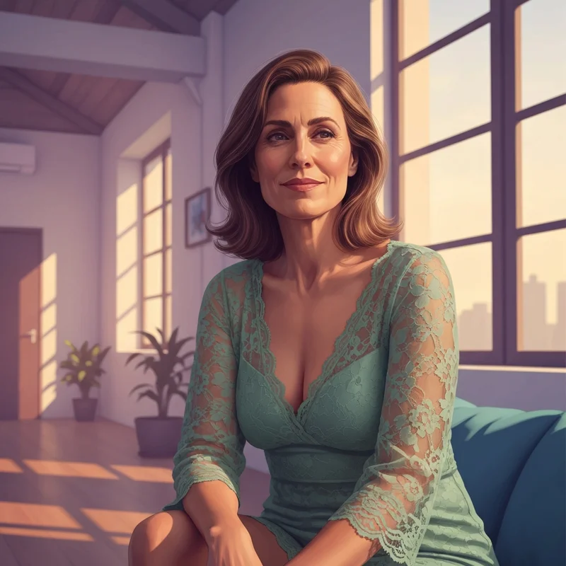 A woman comfortably wearing a supportive bralette in a sunlit room, illustrating the bra vs bralette lifestyle choice.