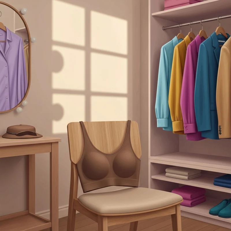 A luxury mocha-colored scoop bra displayed in a minimalist bedroom setting.