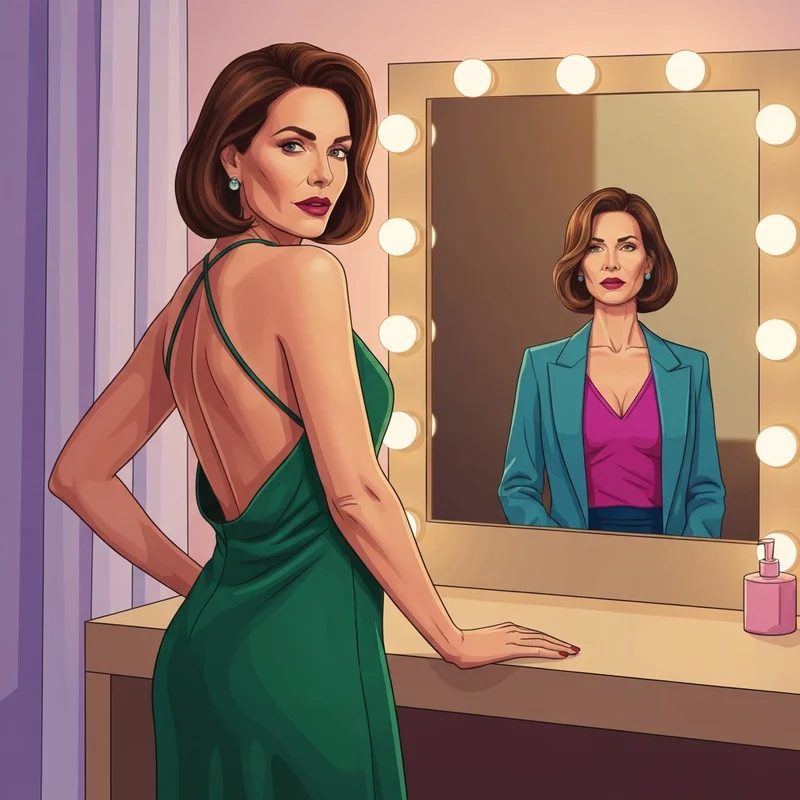 A woman wearing a silk dress that requires a specialized bra for open back dress styles.