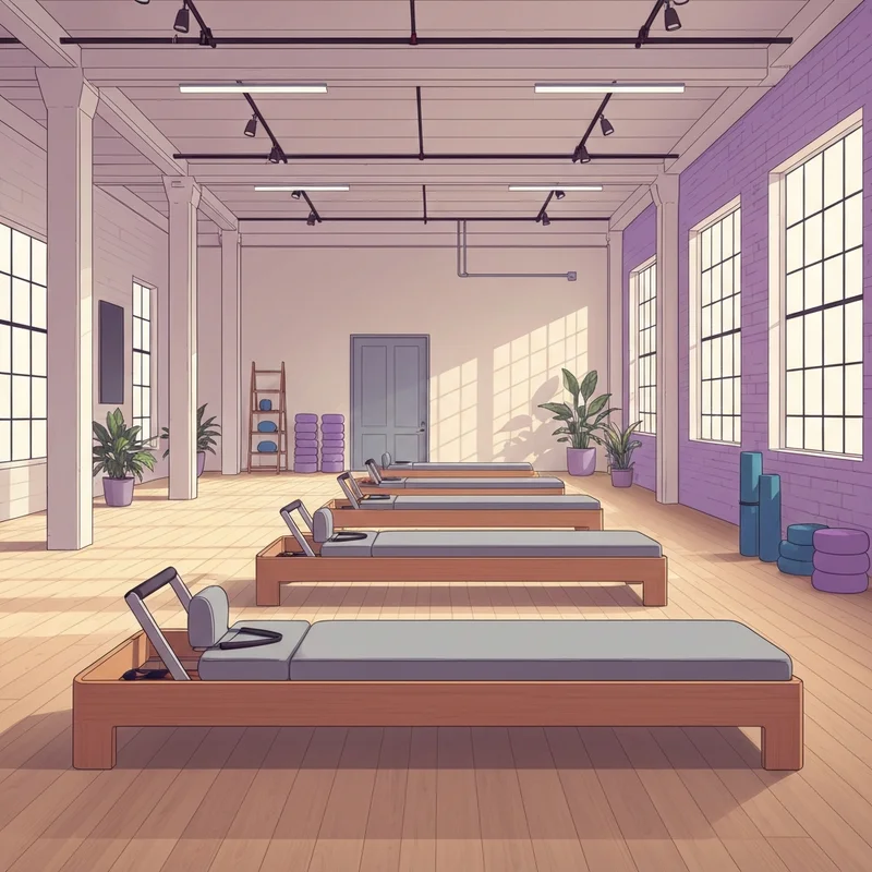 The interior of a sunlit Citizen Pilates Houston studio featuring high-end reformer machines.