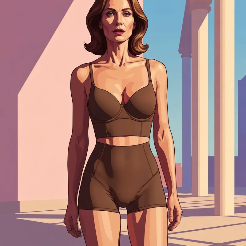 A woman modeling a sleek espresso-colored bodysuit with built in bra for a smooth, sculpted silhouette.
