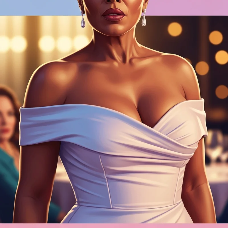 A woman wearing an elegant dress supported by the best strapless bra for big bust.