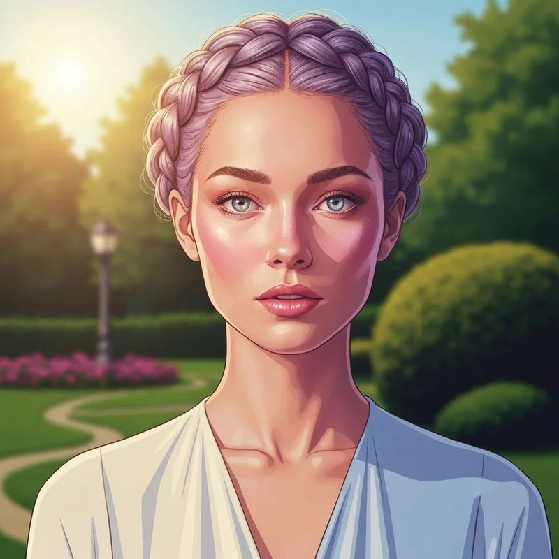 A young woman showcasing a perfect braid headband hairstyle in soft lighting.