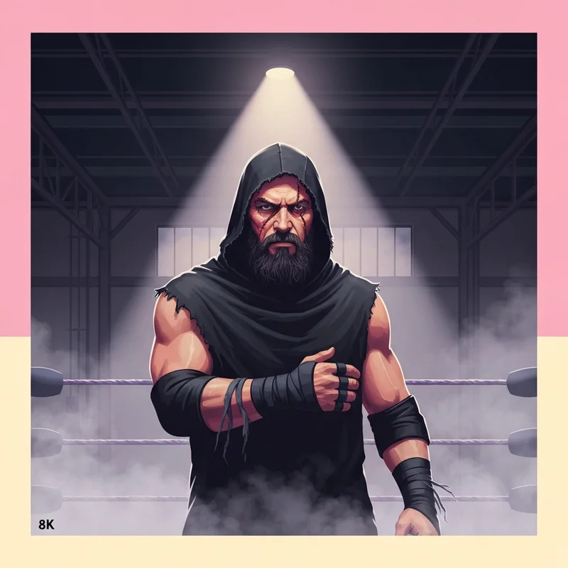 An intense image of Tommaso Ciampa in a dark wrestling ring representing his Psycho Killer persona.