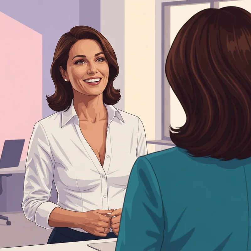 A professional woman wearing a crisp white shirt made possible by the best minimizer bra for large breasts