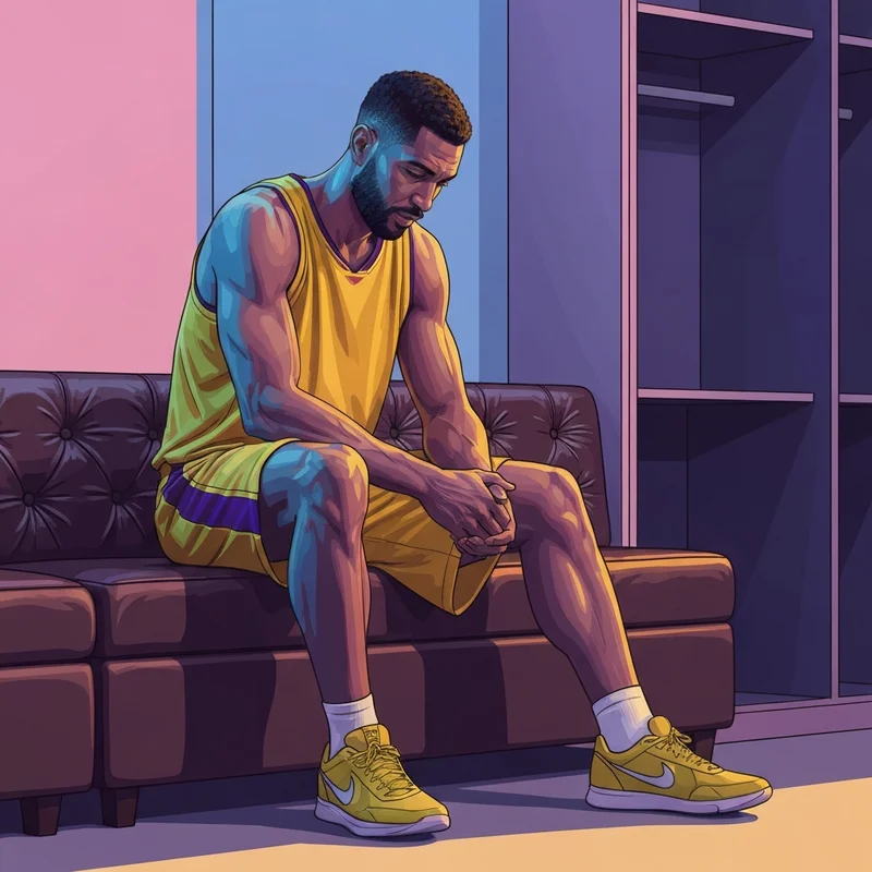 A professional basketball player like Luka Doncic reflecting on his recovery in the locker room after a game.