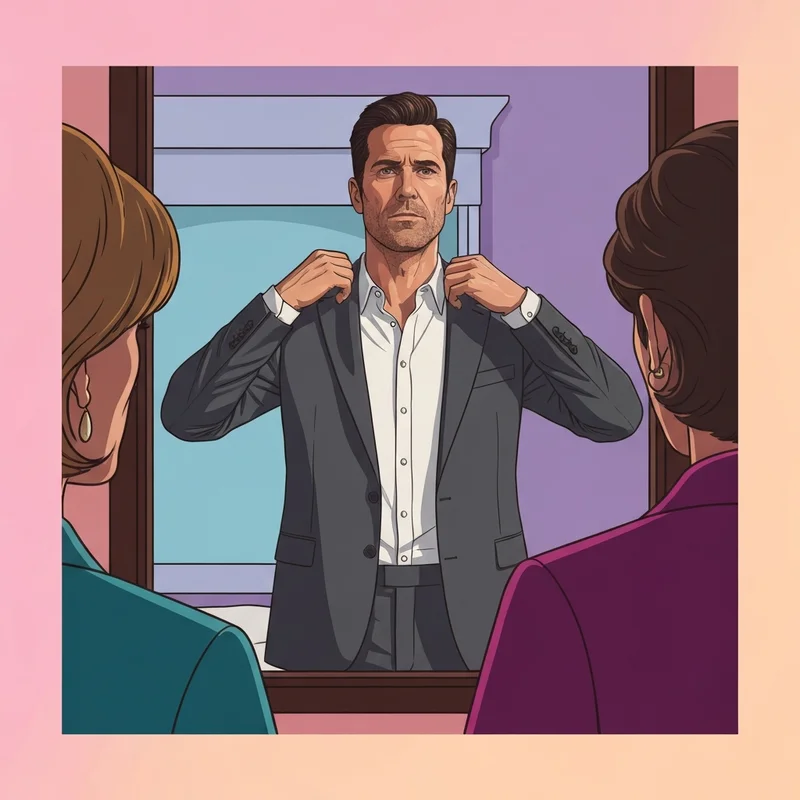 A professional man achieving a sharp silhouette using men's shapewear under a tailored suit.